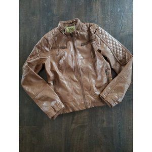 Maralyn & Me Faux Leather Brown Quilted Moto Jacket